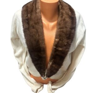 VINTAGE STYLED BY KHANDUR CASHMERE & MINK EVENING SWEATER PEARL RHINESTONE CLASP